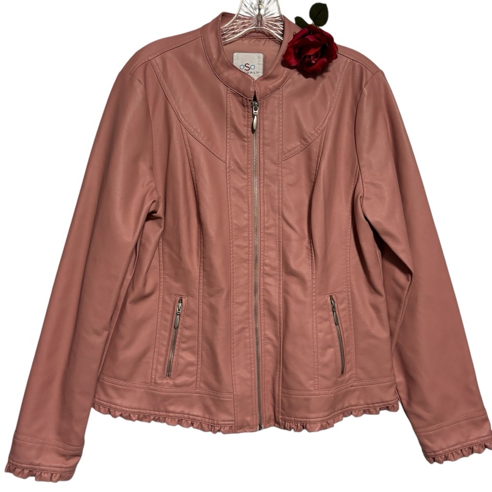OSO Casuals Women's Pink Jacket LG Ruffled Fairycore Zips HTF in pink LIKE NEW